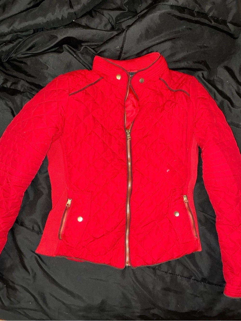 INC International Concepts Red Quilted Puffer Jacket with Zip